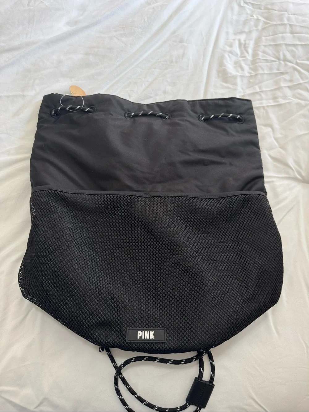 PINK Victoria's Secret Black Drawstring Mesh Backpack
